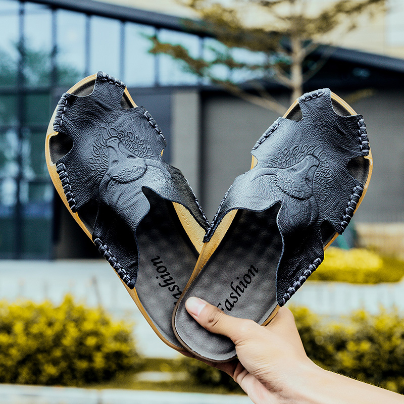 Flip Flop Leather Men - Zapatillas de hombre, sandalias exteriores de