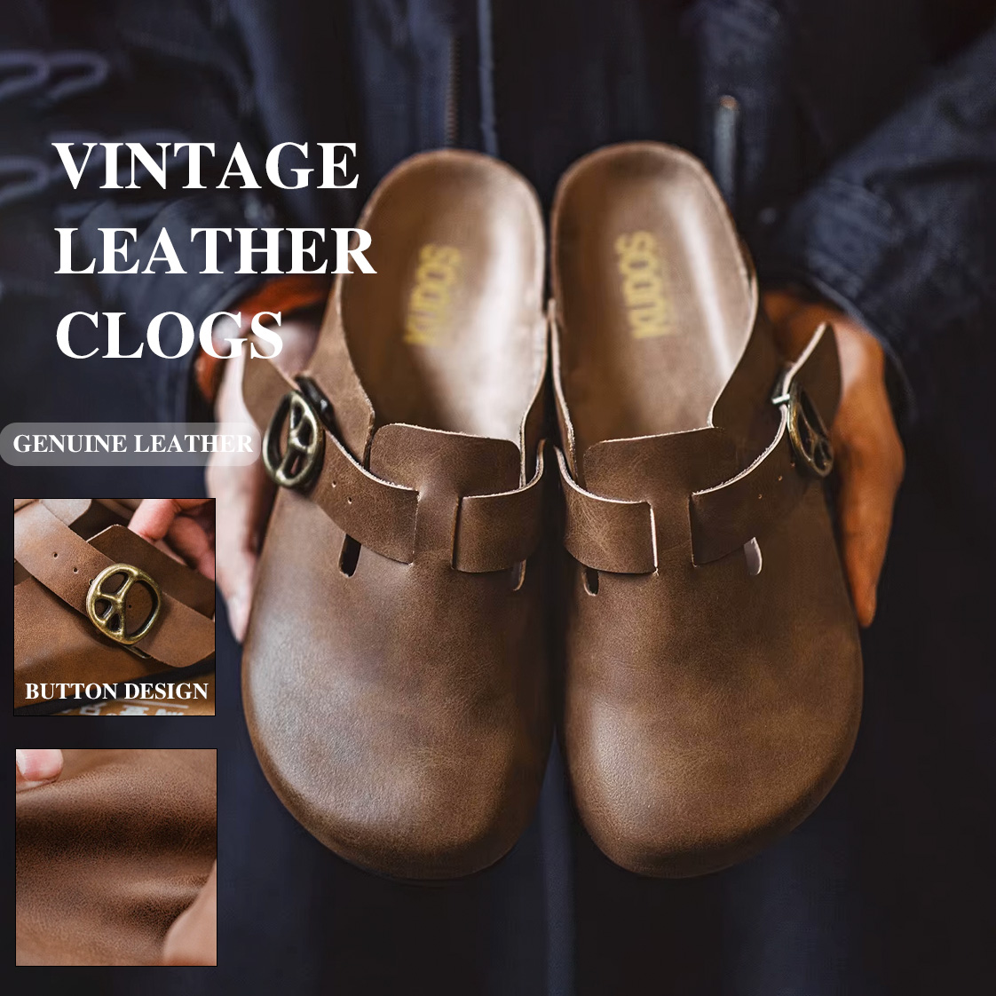 Flip Flop Leather Men - Maden Vintage marrón Crazy Horse mulas