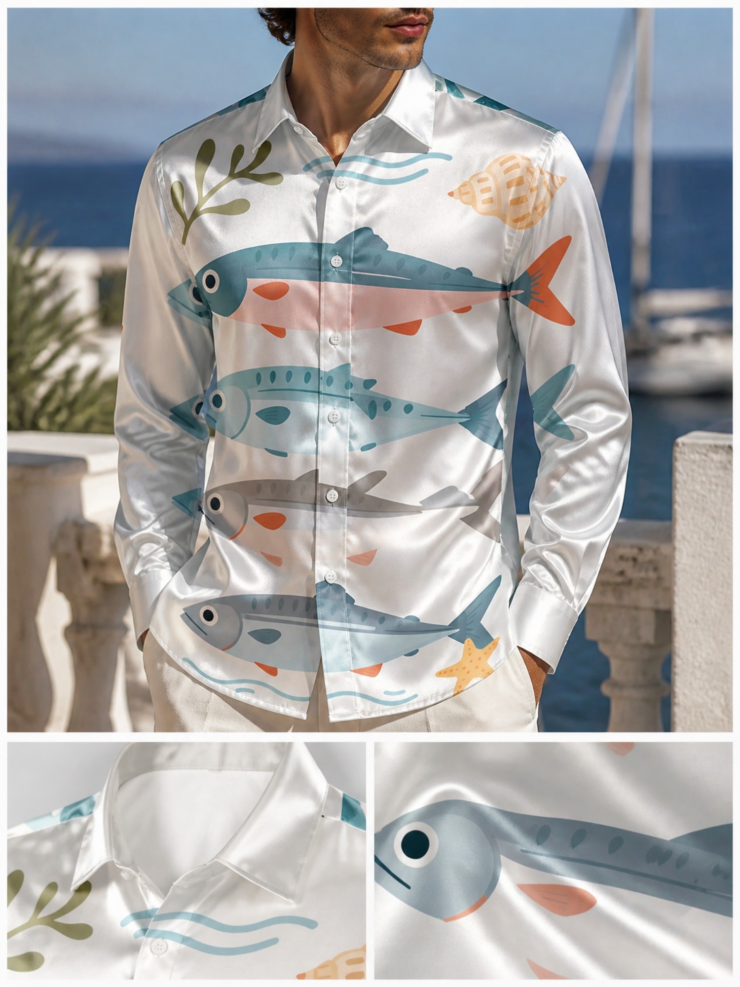 Resort Shirt Floral - Camisa de Satén de Lujo para