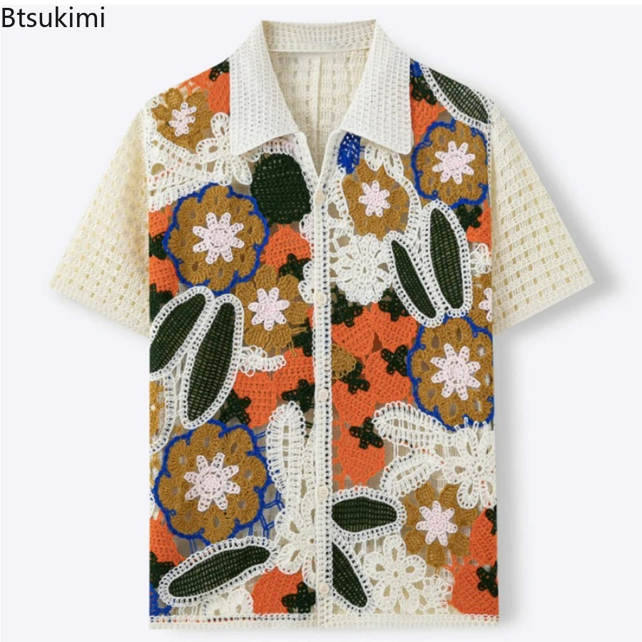 Shirt Camp Collar - Polo de punto floral retro para