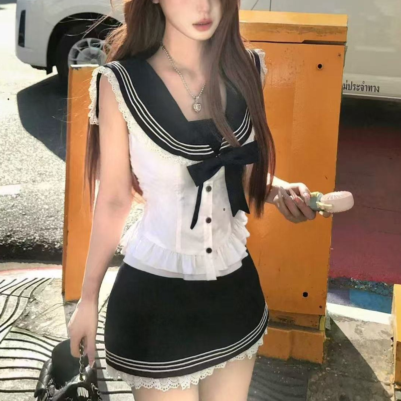 Conjunto de 2 piezas con lazo  - Shirt Camp Collar reseña y precio